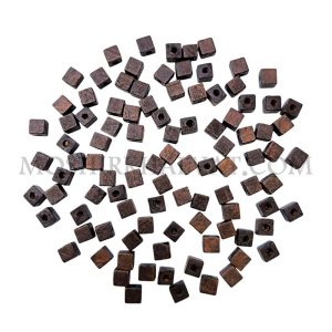 مهره چوبی مکعبی قهوه ای سوخته مناسب ساخت دستبند